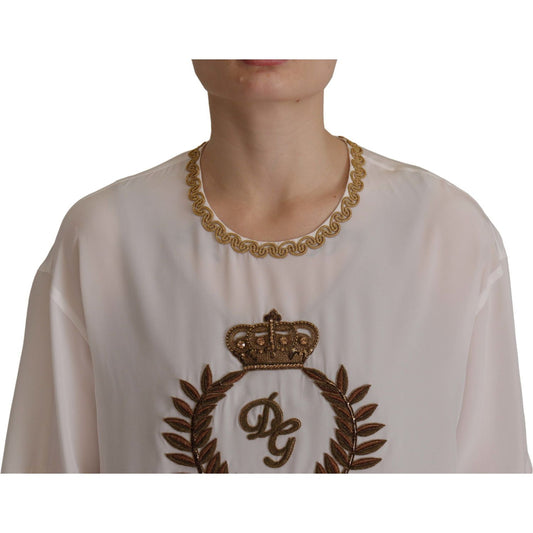 Dolce & Gabbana Elegant Silk Blouse with Gold Crown Embroidery Dolce & Gabbana Rosy Brown