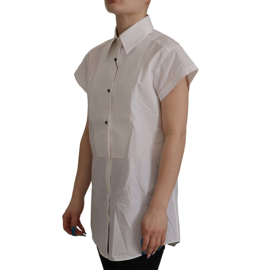 Dolce & Gabbana Elegant Sleeveless Tuxedo Blouse with Crystal Buttons Dolce & Gabbana Rosy Brown