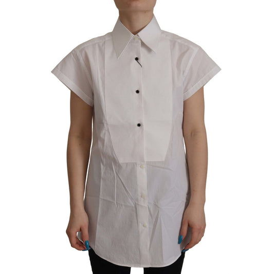 Dolce & Gabbana Elegant Sleeveless Tuxedo Blouse with Crystal Buttons Dolce & Gabbana Dark Gray