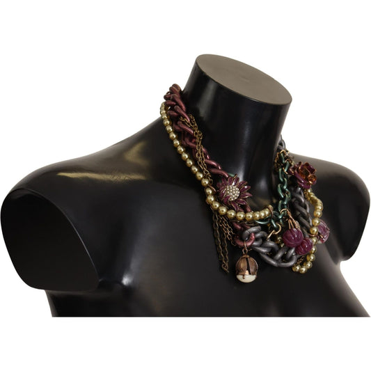 Dolce & Gabbana Gold Brass Sicily Floral Crystal Statement Necklace SMY100931