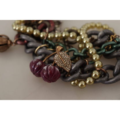 Dolce & Gabbana Gold Brass Sicily Floral Crystal Statement Necklace Necklace