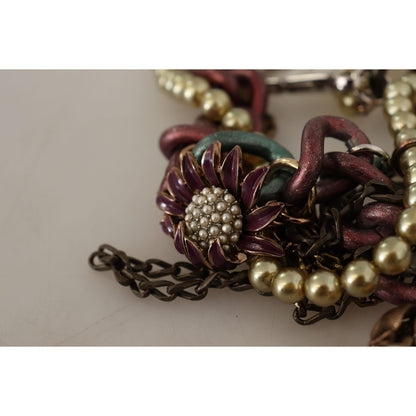 Dolce & Gabbana Gold Brass Sicily Floral Crystal Statement Necklace Necklace