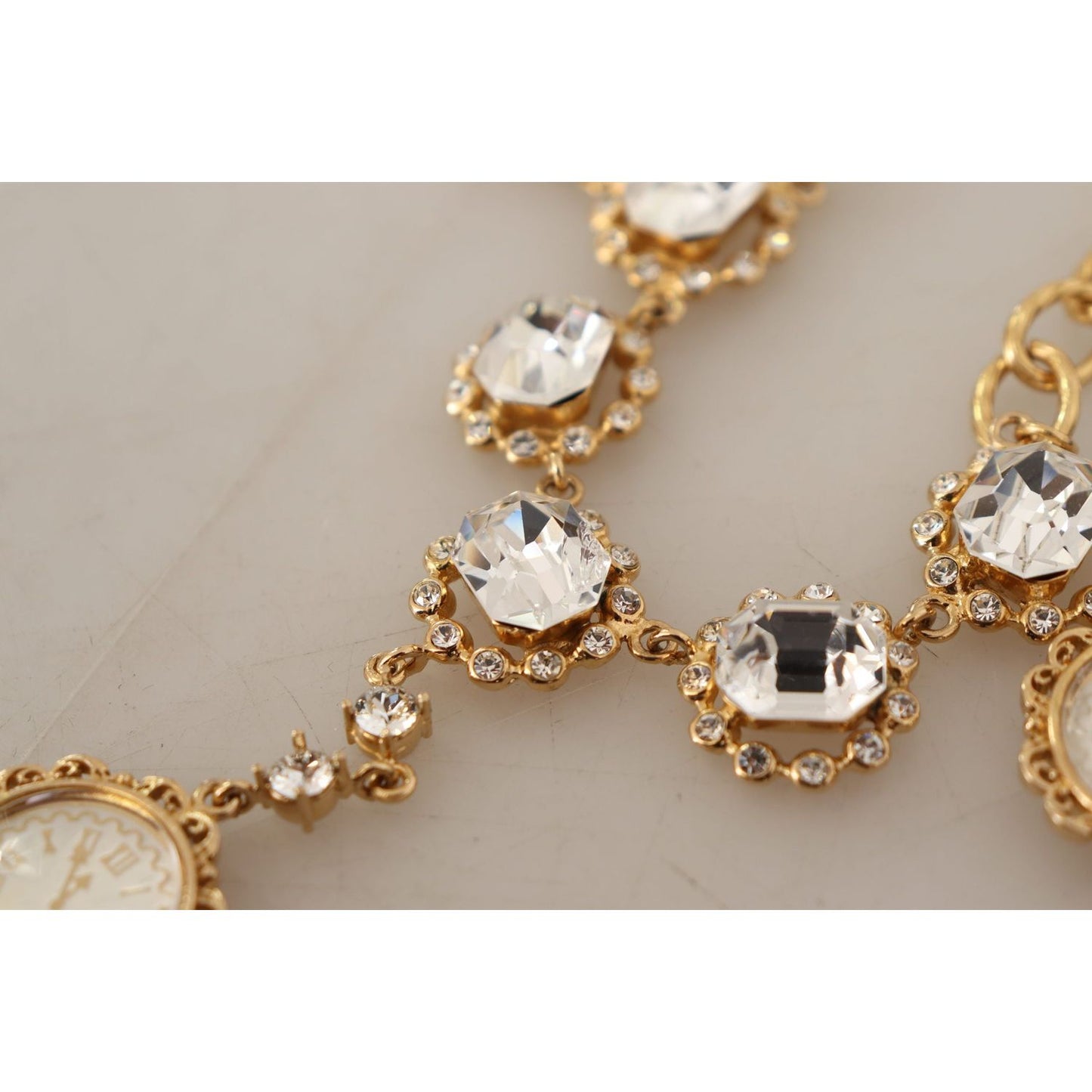 Dolce & Gabbana Gold Clock Statement Crystal Chain Necklace Necklace
