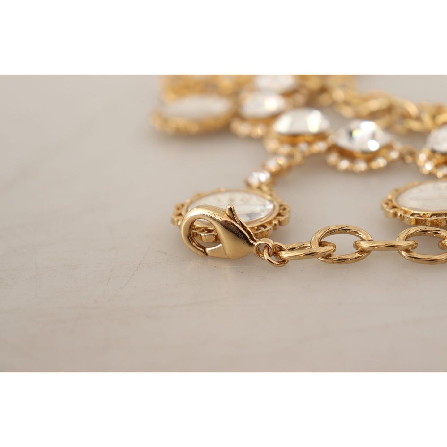 Dolce & Gabbana Gold Clock Statement Crystal Chain Necklace Necklace