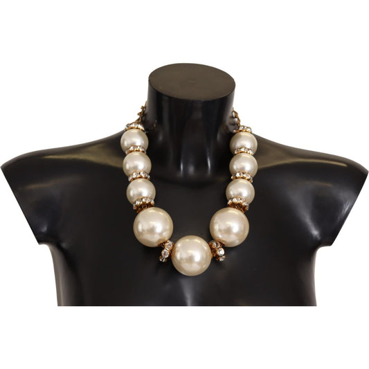 Dolce & Gabbana Elegant Faux Pearl Charm Necklace with Crystal Accents Necklace Dolce & Gabbana Black
