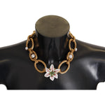 Dolce & Gabbana Gold White Lily Floral Chain Statement Necklace SMY100991