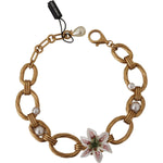 Dolce & Gabbana Gold White Lily Floral Chain Statement Necklace SMY100991