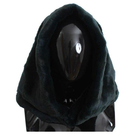Dolce & Gabbana Exclusive Green Weasel Fur Hooded Scarf Hat Dolce & Gabbana Black