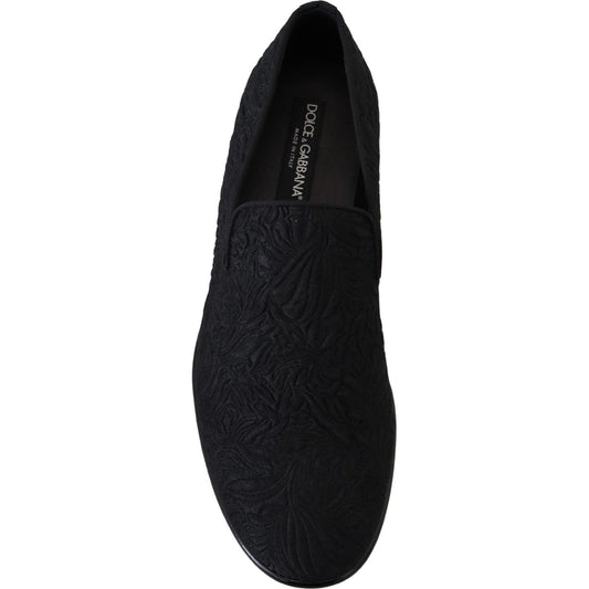 Dolce & Gabbana Elegant Jacquard Black Loafers Slide On Flats Dolce & Gabbana Black