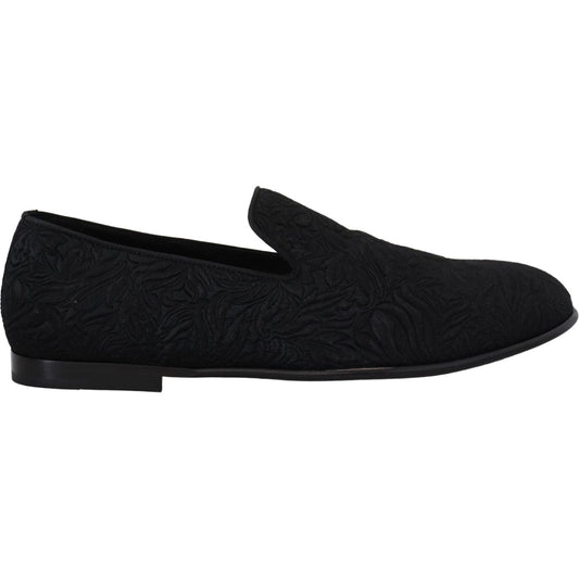 Dolce & Gabbana Elegant Jacquard Black Loafers Slide On Flats Dolce & Gabbana Black