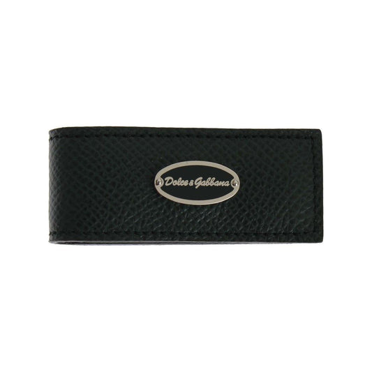 Dolce & Gabbana Elegant Green Leather Money Clip Money Clip Dolce & Gabbana Black