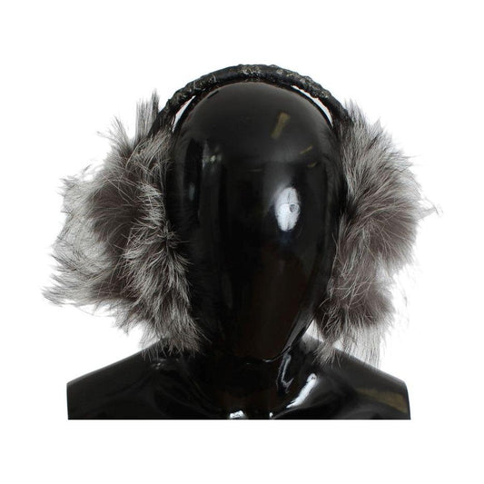 Dolce & Gabbana Elegant Fur and Crystal Ear Muffs Ear Muffs Dolce & Gabbana Black