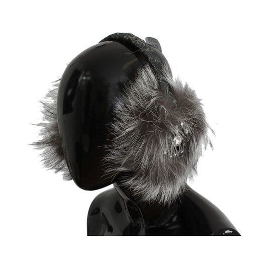 Dolce & Gabbana Elegant Fur and Crystal Ear Muffs Ear Muffs Dolce & Gabbana Black