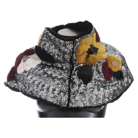 Dolce & Gabbana Elegant Floral Sequined Fur Scarf Dolce & Gabbana Dark Slate Gray