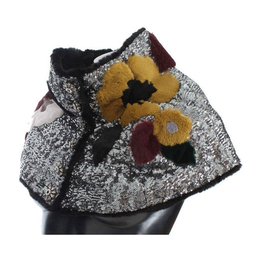 Dolce & Gabbana Elegant Floral Sequined Fur Scarf Dolce & Gabbana Dark Slate Gray
