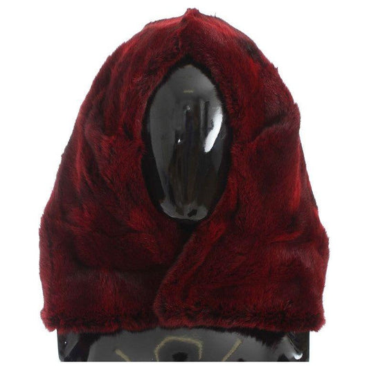 Dolce & Gabbana Luxurious Bordeaux Fur Hooded Scarf Wrap Hood Scarf Dolce & Gabbana Black