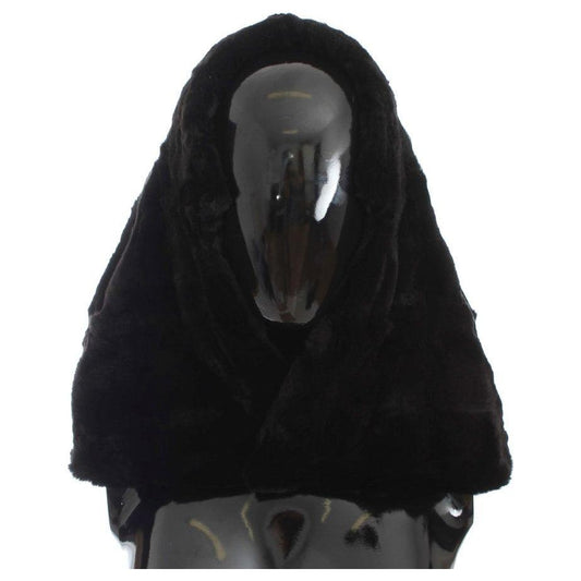 Dolce & Gabbana Chic Black Weasel Fur Hooded Scarf Wrap Hood Scarf Dolce & Gabbana Black