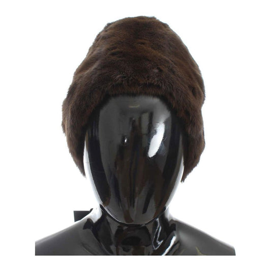 Dolce & Gabbana Luxurious Brown Weasel Fur Beanie Beanie Hat Dolce & Gabbana Dark Slate Gray