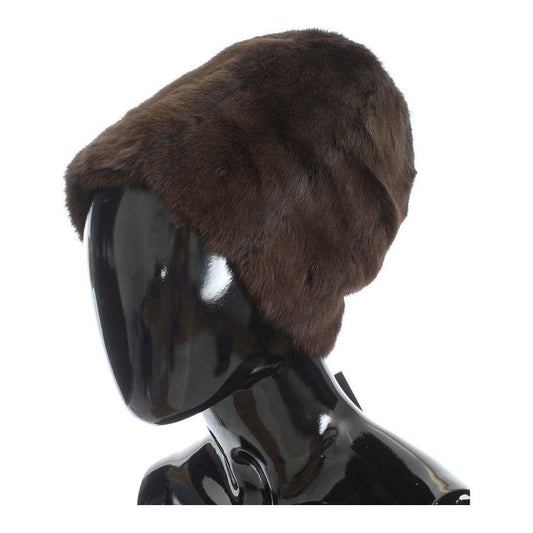 Dolce & Gabbana Luxurious Brown Weasel Fur Beanie Beanie Hat Dolce & Gabbana Dark Slate Gray