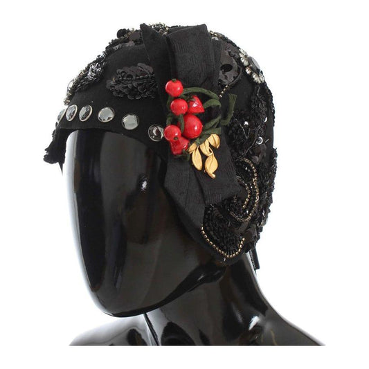 Dolce & Gabbana Elegant Black Crystal-Adorned Cloche Hat Cap Dolce & Gabbana Dark Slate Gray