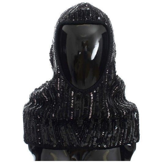 Dolce & Gabbana Elegant Black Sequined Hooded Scarf Wrap Hood Scarf Dolce & Gabbana Black