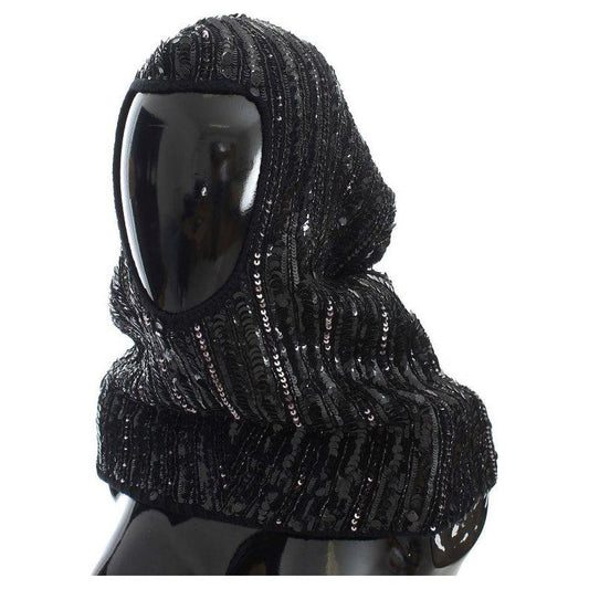 Dolce & Gabbana Elegant Black Sequined Hooded Scarf Wrap Hood Scarf Dolce & Gabbana Black