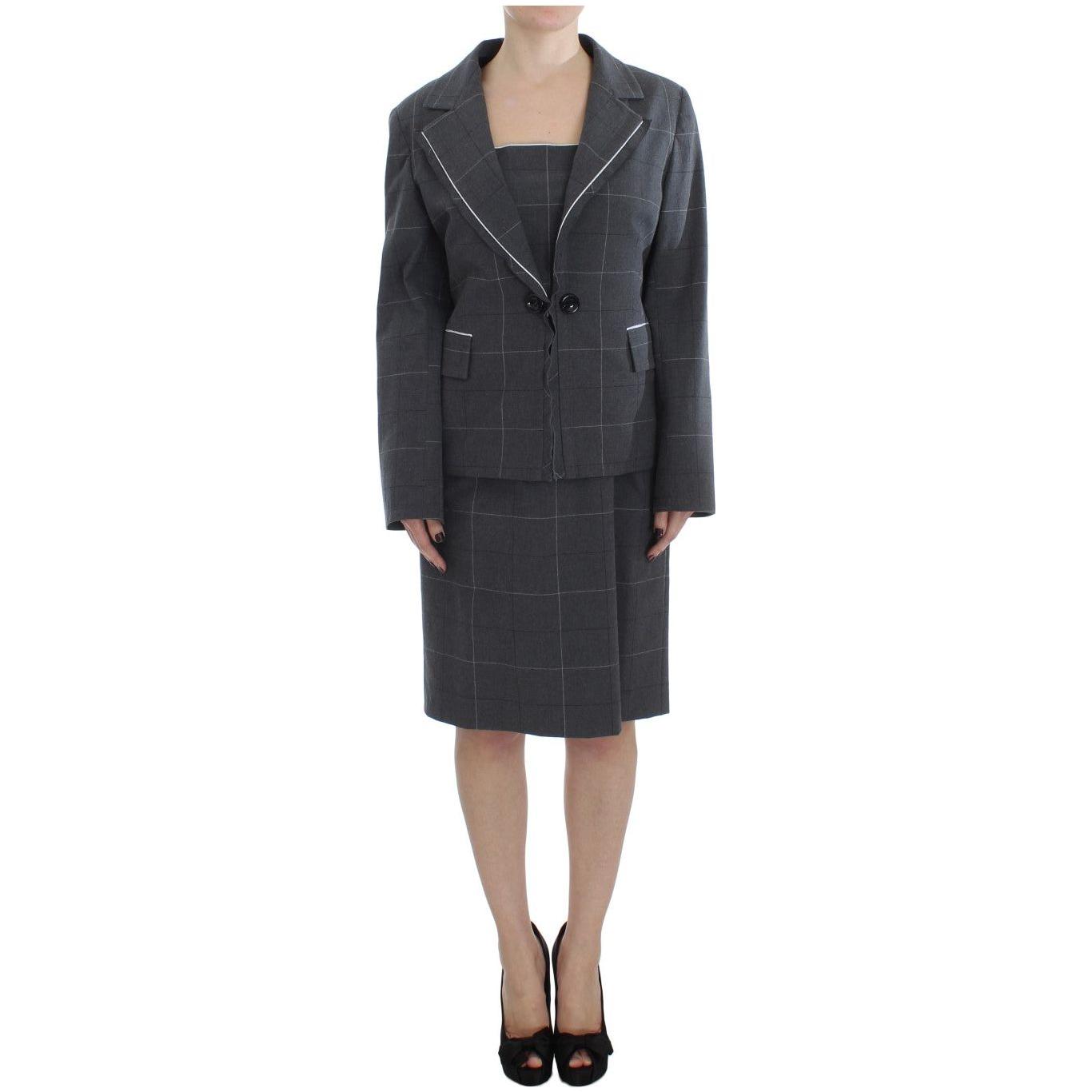 BENCIVENGA Elegant Gray Checkered Sheath Suit Set Suit BENCIVENGA Dark Slate Gray