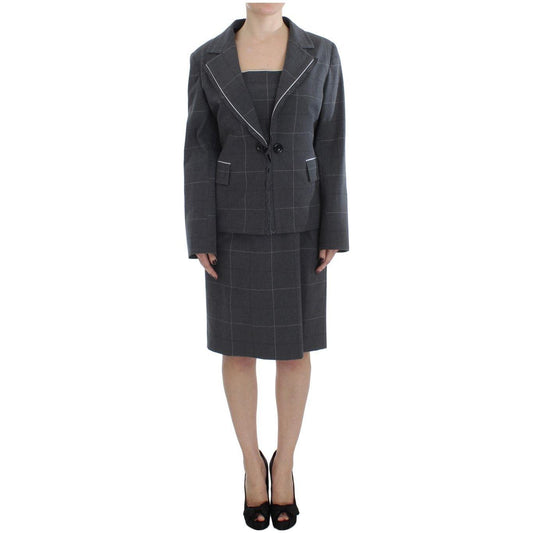 BENCIVENGA Elegant Gray Checkered Sheath Suit Set Suit BENCIVENGA Dark Slate Gray