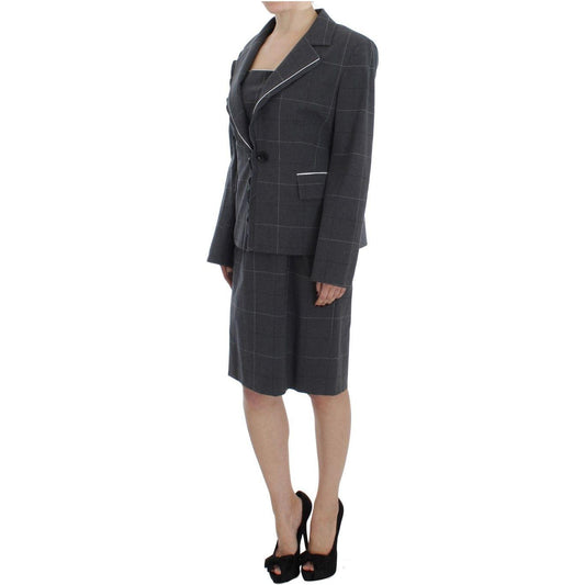 BENCIVENGA Elegant Gray Checkered Sheath Suit Set Suit BENCIVENGA Dark Slate Gray
