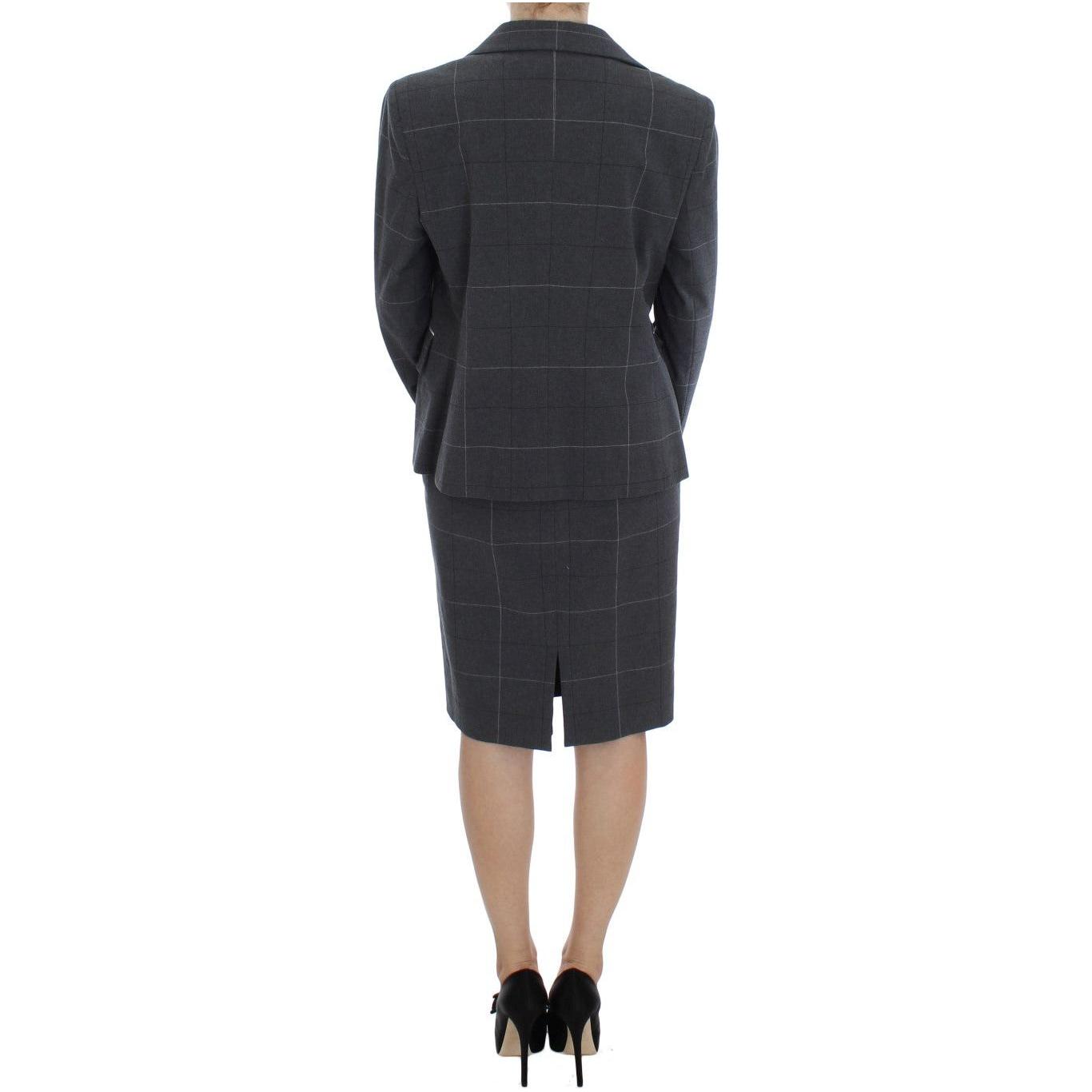 BENCIVENGA Elegant Gray Checkered Sheath Suit Set Suit BENCIVENGA Dark Slate Gray