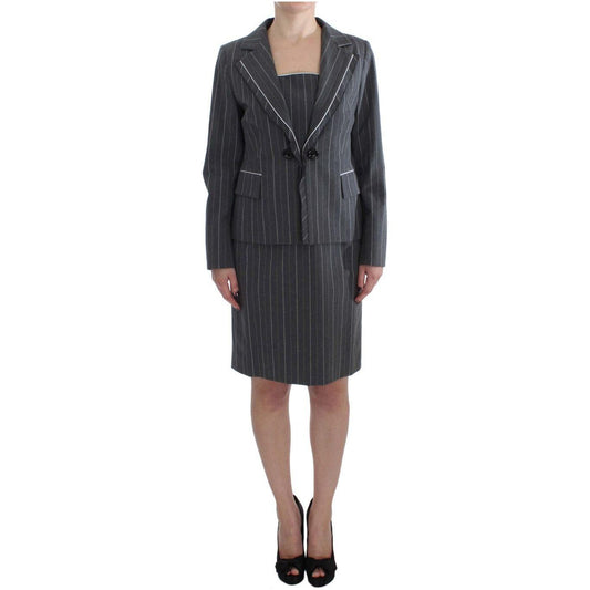 BENCIVENGA Elegant Gray Striped Dress & Blazer Suit Set BENCIVENGA Dark Slate Gray