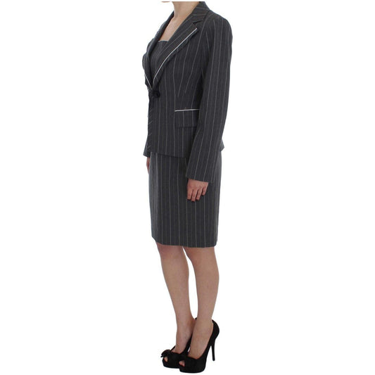 BENCIVENGA Elegant Gray Striped Dress & Blazer Suit Set BENCIVENGA Dark Slate Gray
