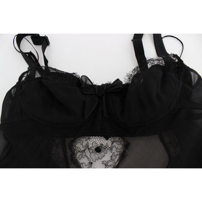 Dolce & Gabbana Black Silk Floral Lace Lingerie Top