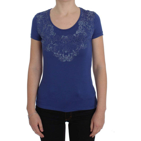 Ermanno Scervino Elegant Blue Crew Neck Tee with Logo Detail Ermanno Scervino Dark Slate Gray