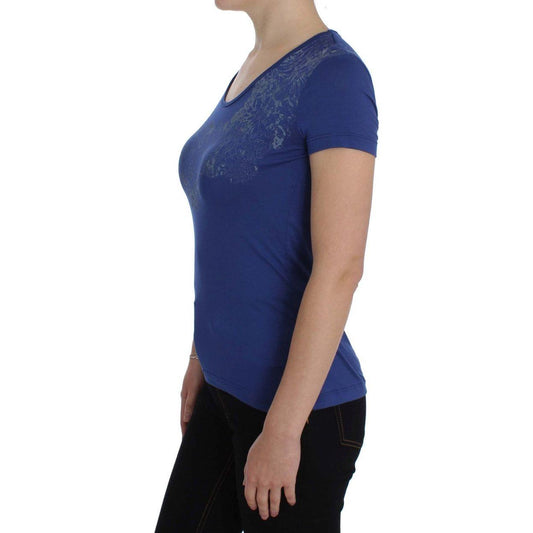 Ermanno Scervino Elegant Blue Crew Neck Tee with Logo Detail Ermanno Scervino Rosy Brown