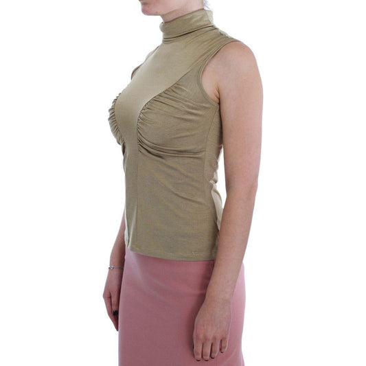 Exte Glamorous Gold Turtleneck Vest Top Exte Rosy Brown