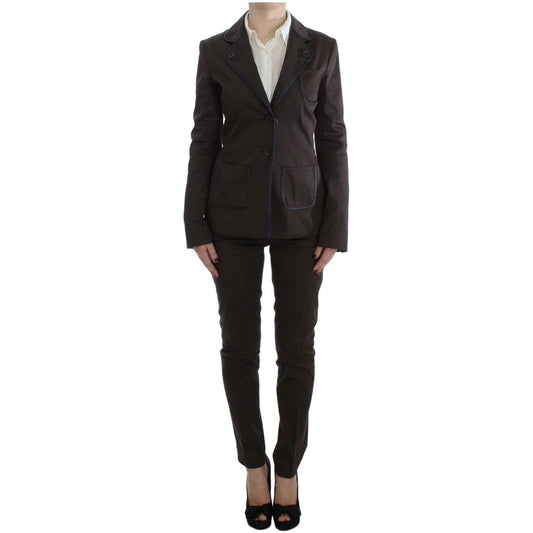 Exte Chic Brown Cotton-Elastane Suit Set Suit Exte Black