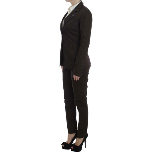Exte Chic Brown Cotton-Elastane Suit Set Suit Exte Black