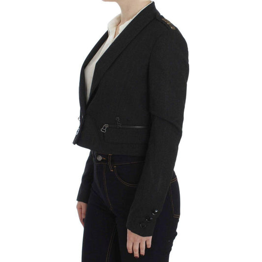 Exte Elegant Gray Gold-Buttoned Blazer Jacket Coats & Jackets Exte Black