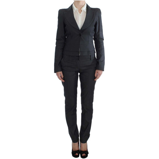 Exte Chic Gray Cotton Blend Pantsuit Ensemble Suit Exte Dark Slate Gray