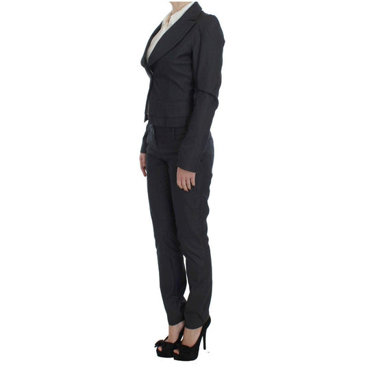 Exte Chic Gray Cotton Blend Pantsuit Ensemble Suit Exte Dark Slate Gray