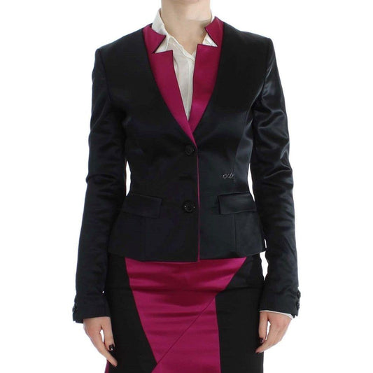Exte Chic Black and Pink Single-Breasted Blazer Blazer Jacket Exte Black