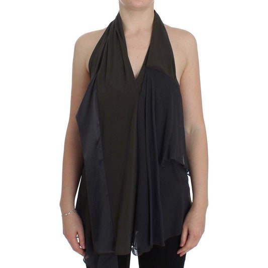 CORA GROPPO Elegant Halterneck Blouse in Gray and Blue CORA GROPPO Rosy Brown