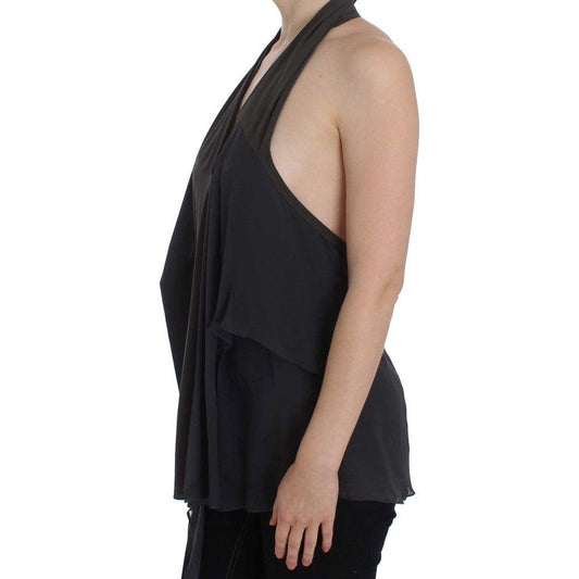 CORA GROPPO Elegant Halterneck Blouse in Gray and Blue CORA GROPPO Black