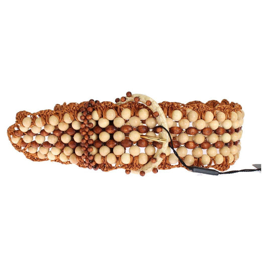 Dolce & Gabbana Elegant Beaded Raffia Waist Belt Belt Dolce & Gabbana Tan