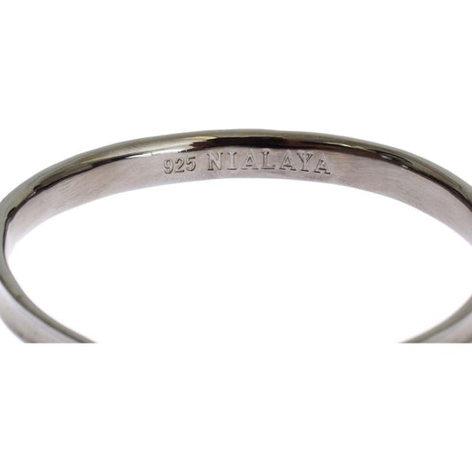 Nialaya Elegant Rhodium Silver Bangle Bracelet Nialaya Dark Gray