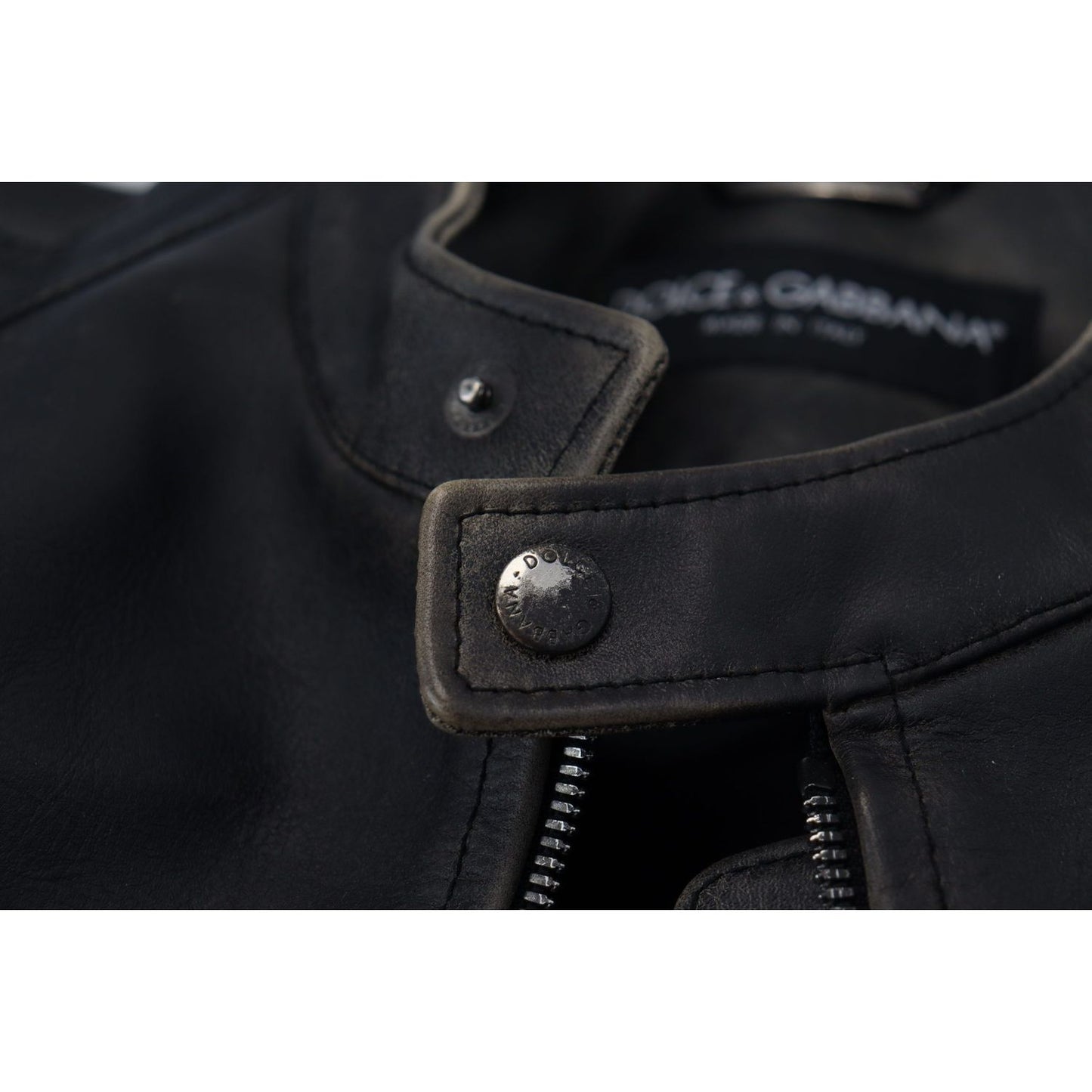 Dolce & Gabbana Black Leather Zipper Biker Coat Jacket