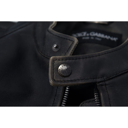 Dolce & Gabbana Black Leather Zipper Biker Coat Jacket