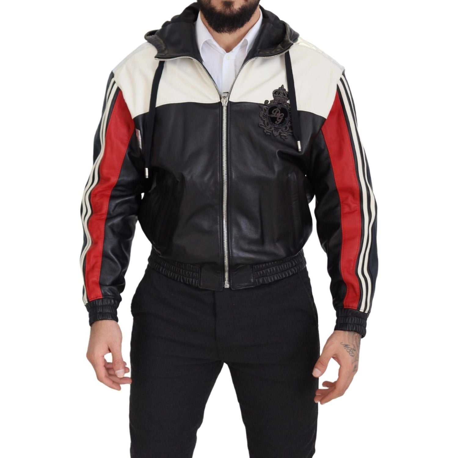 Dolce & Gabbana Black Leather Hooded Blouson Coat Jacket