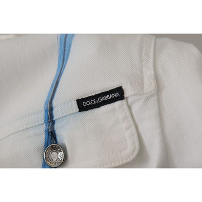 Dolce & Gabbana White Cotton Logo Embroidery Denim Jacket Dolce & Gabbana